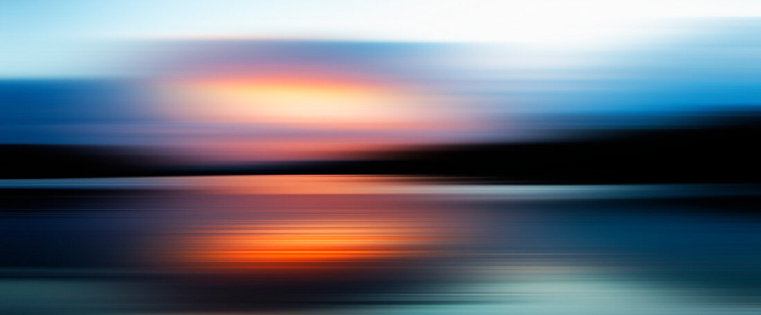 Defocused view of sunset over lake, illustration