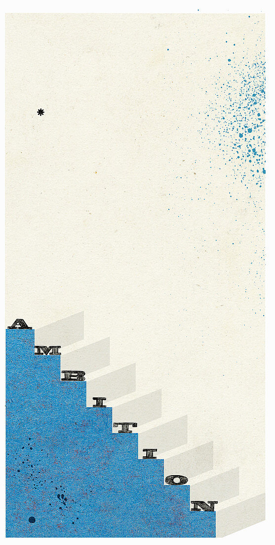 Steps with letters that spell 'ambition', illustration