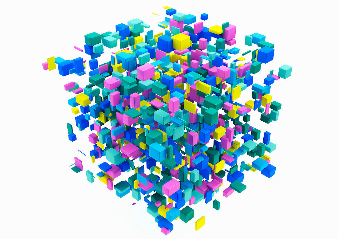Floating blocks in large cube shape, illustration