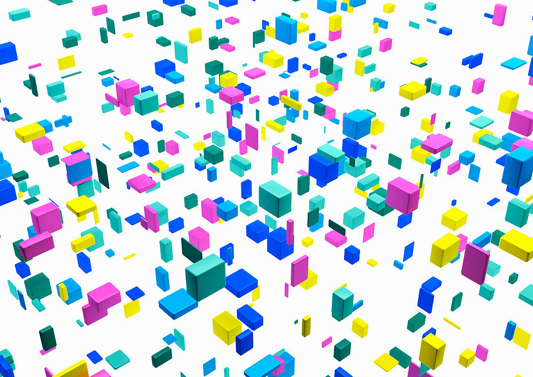 Floating multicoloured cubes, illustration