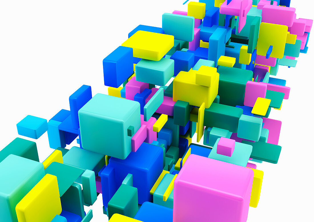 Cluster of multicoloured cubes, illustration