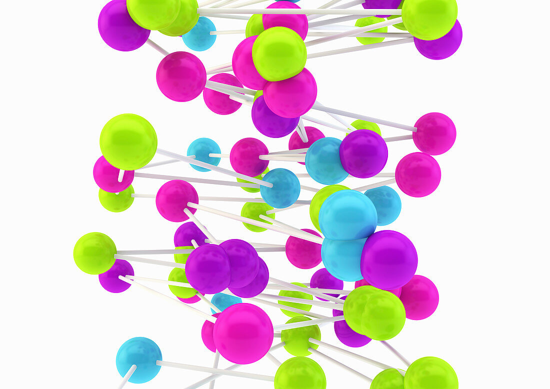 Close up of connected multicoloured balls, illustration