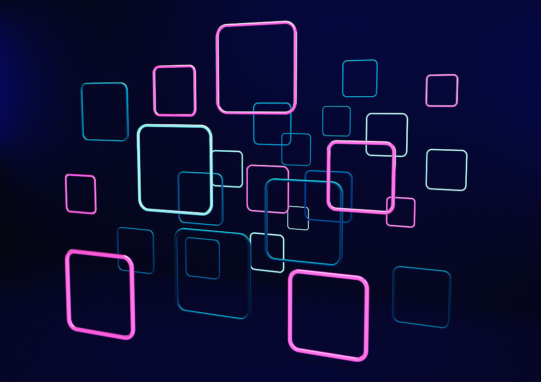 Abstract neon squares, illustration