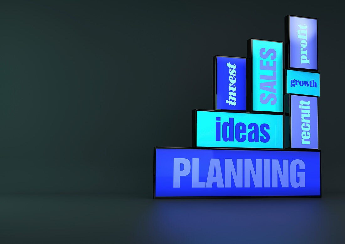 Business growth strategy planning signs, illustration