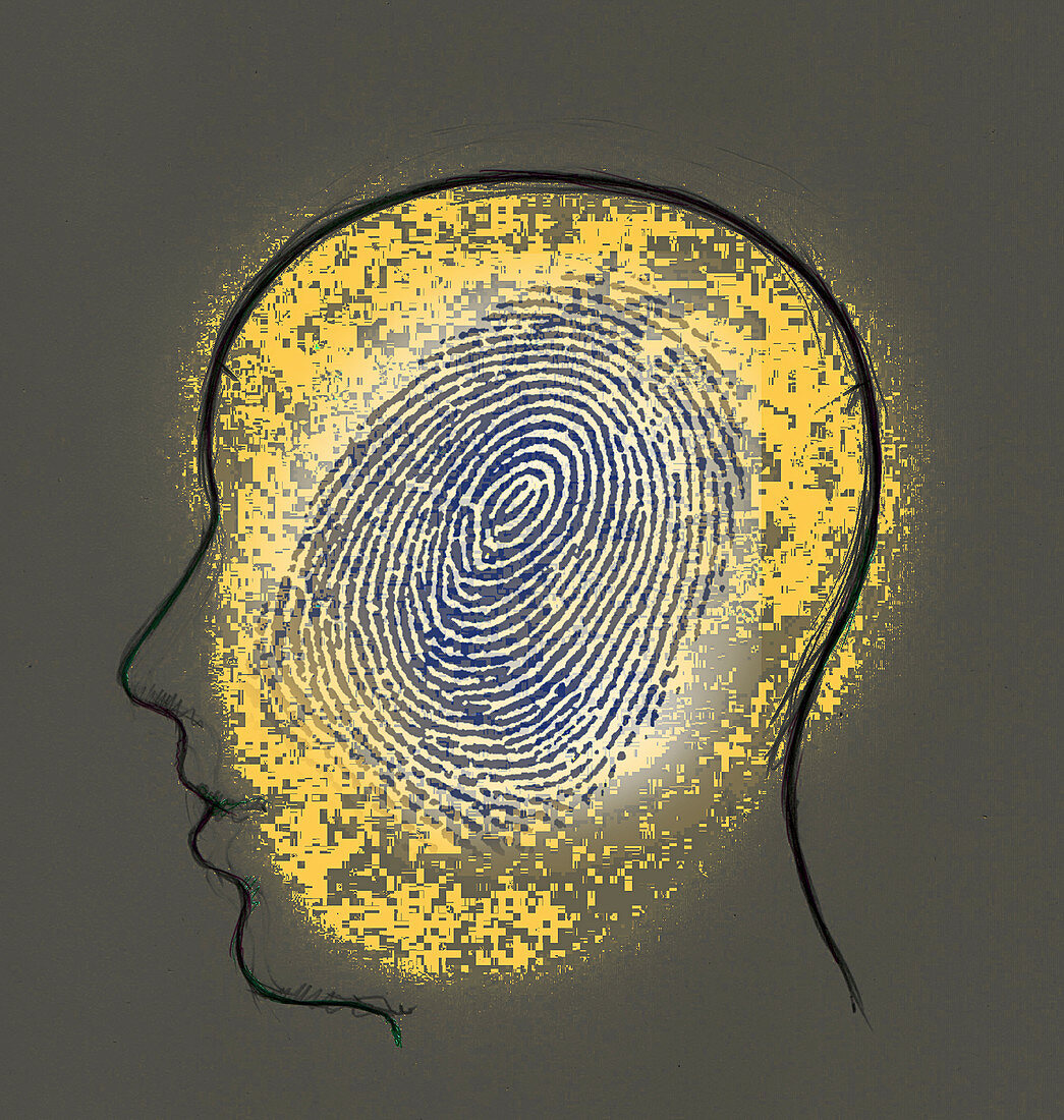 Fingerprint inside man's head, illustration