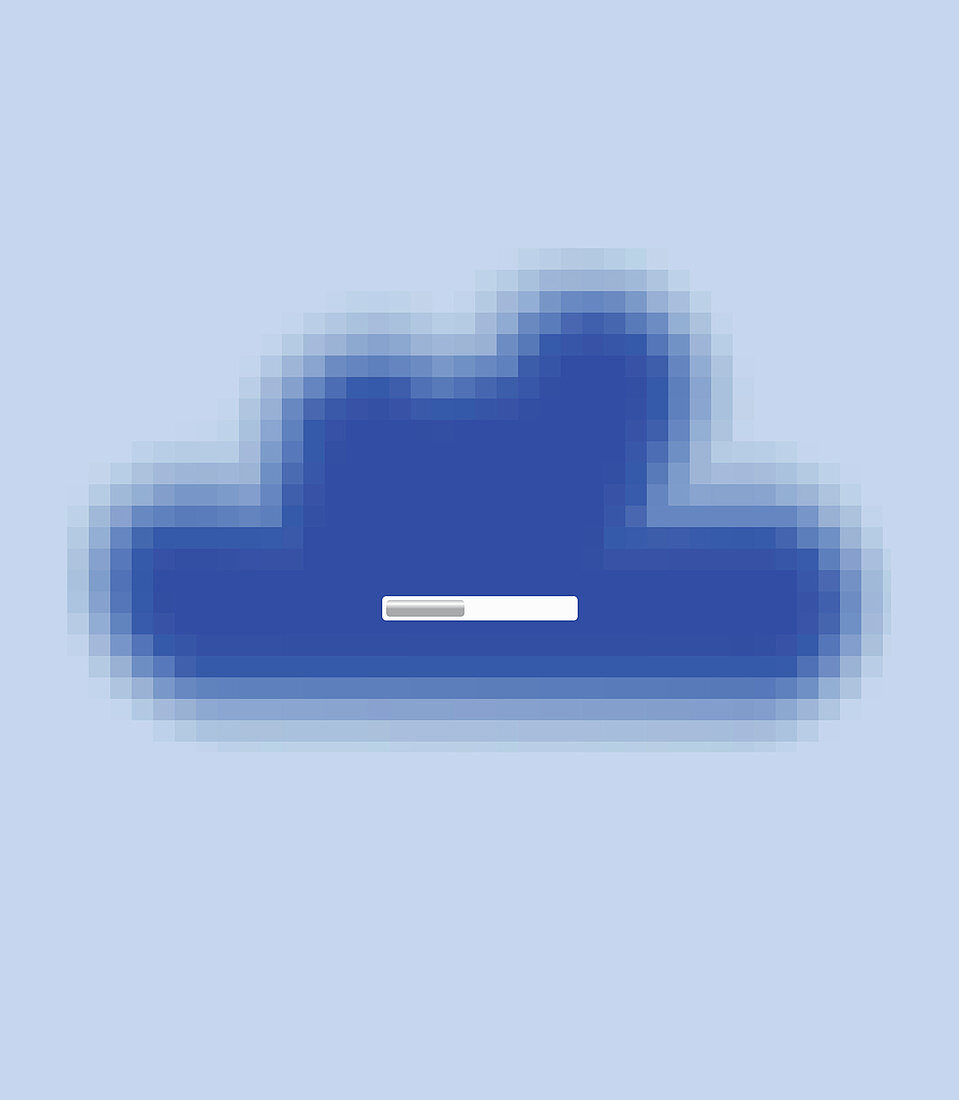 Pixelated view of cloud with status bar, illustration