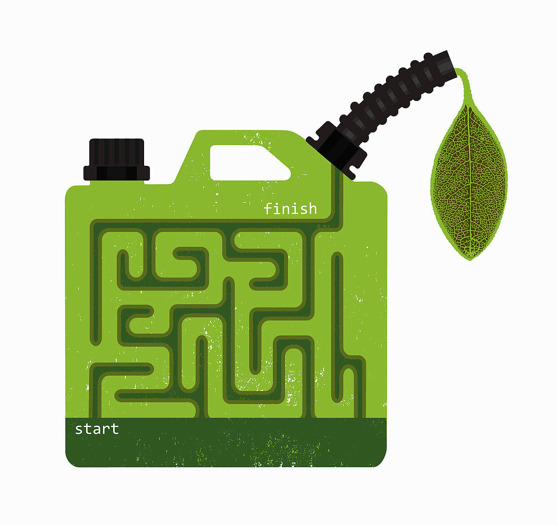 Biofuel gasoline can with maze, illustration