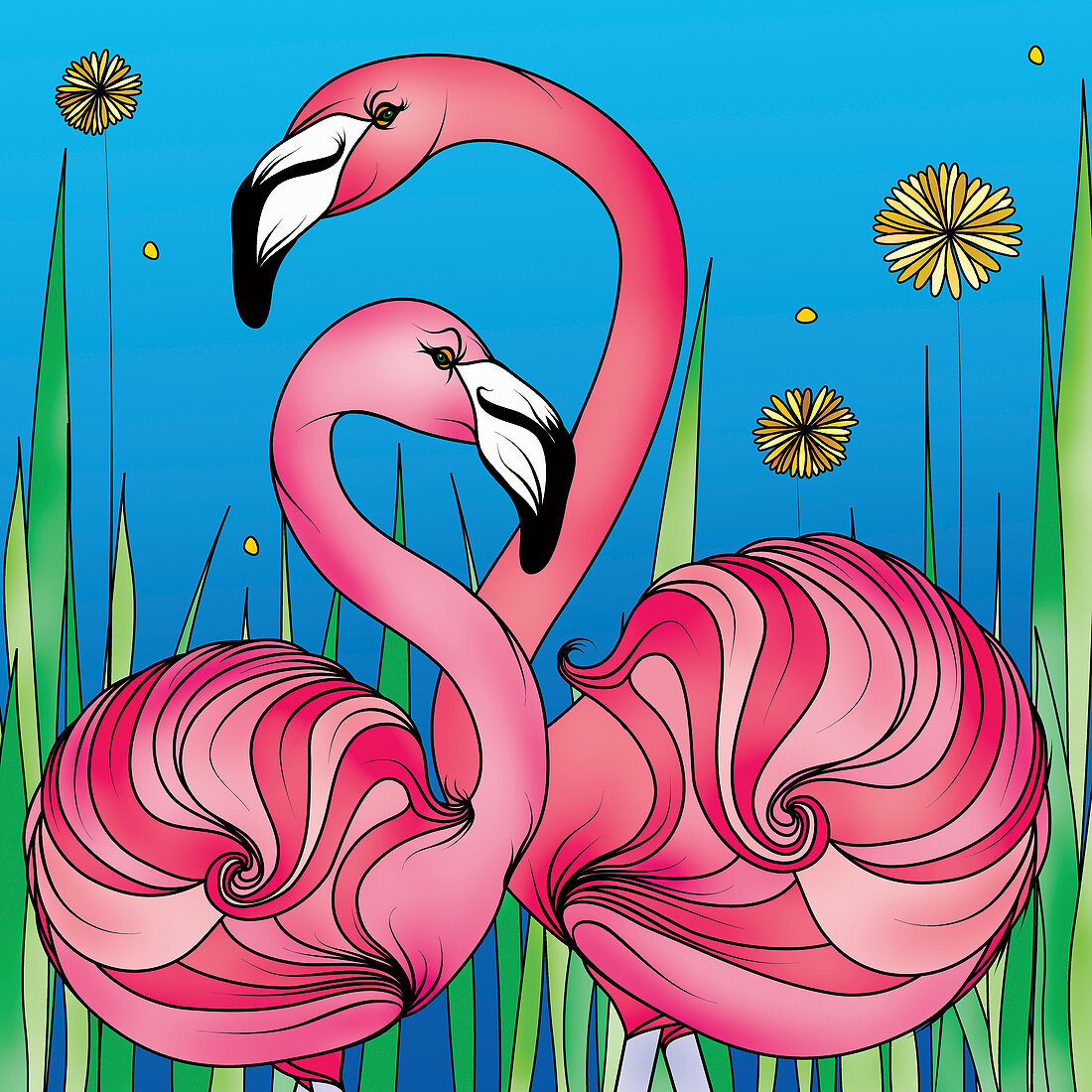 Pink flamingos, illustration