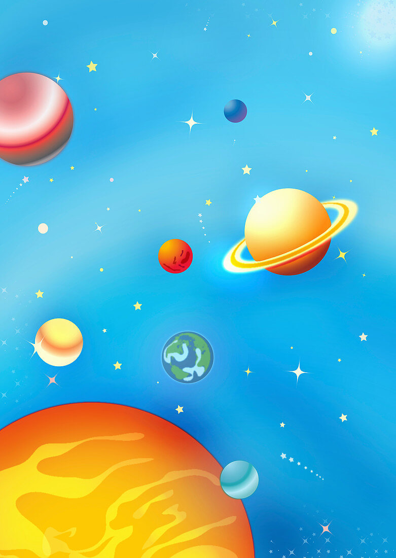 Planets in solar system, illustration