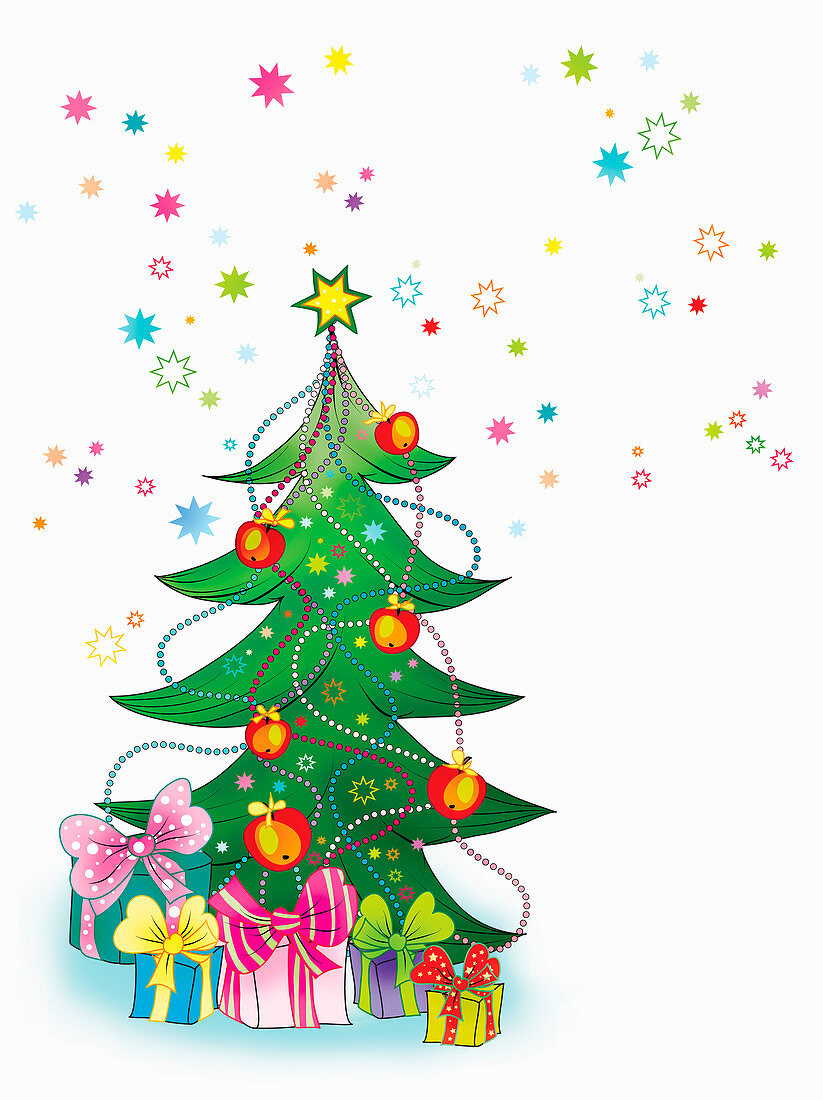 Christmas tree and gifts, illustration