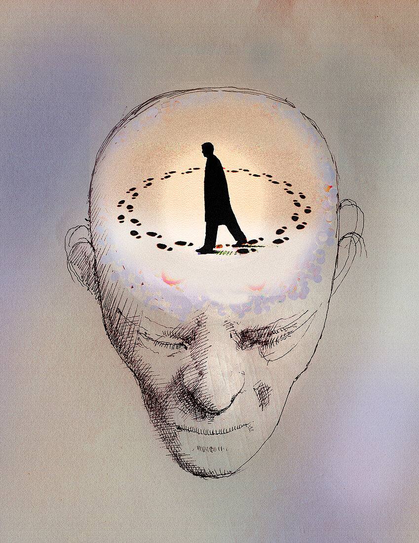 Anxious man going round in circles, illustration