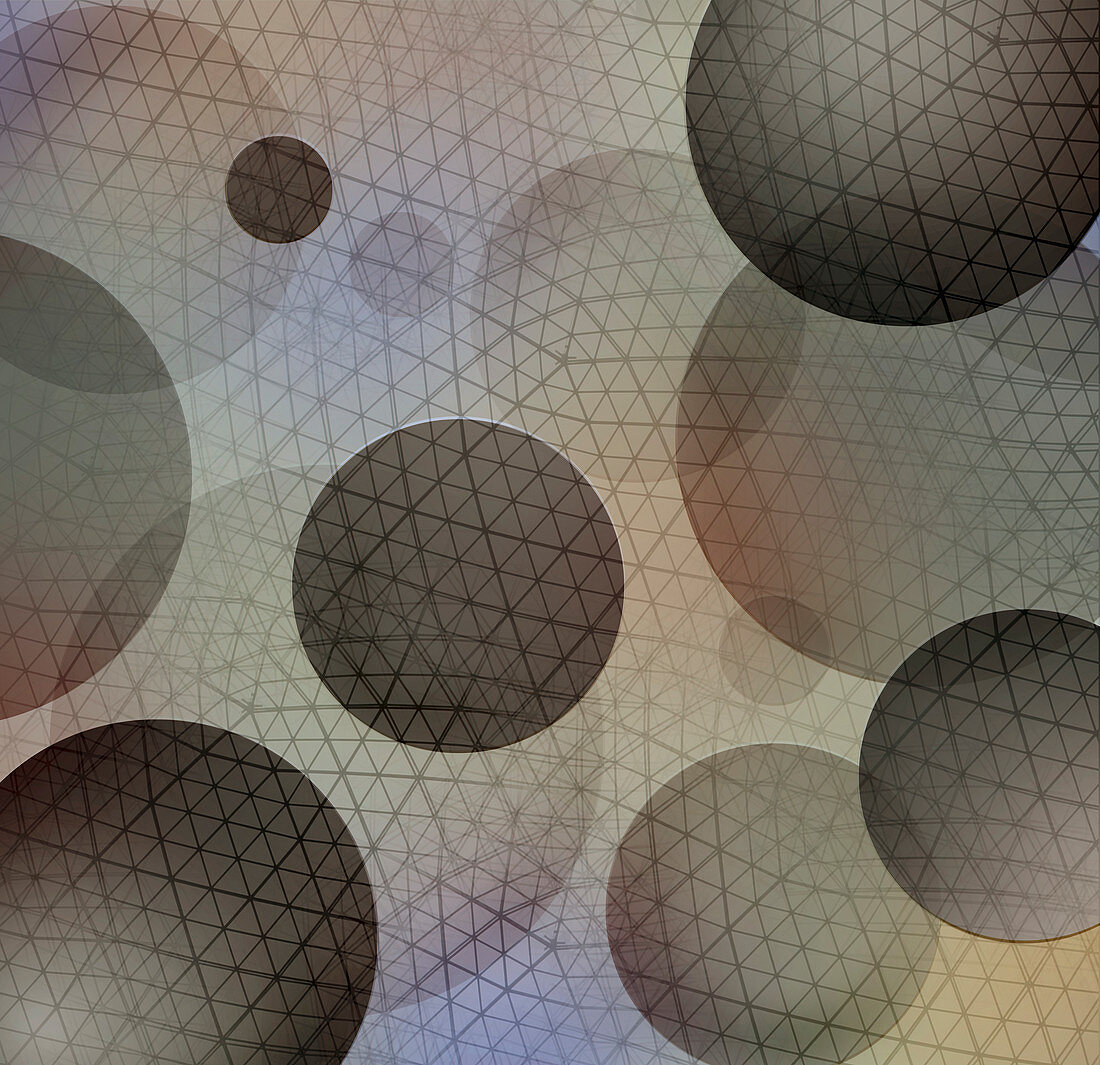 Abstract network grid pattern over spheres, illustration