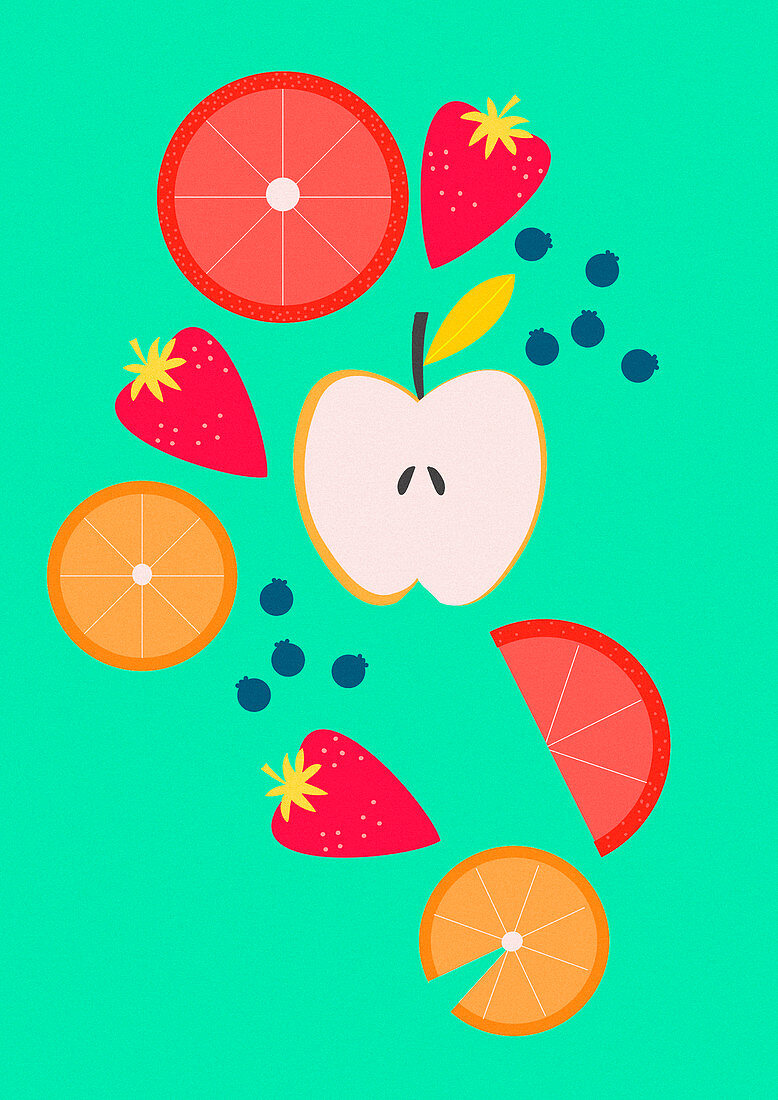 Slices of fresh fruit, illustration