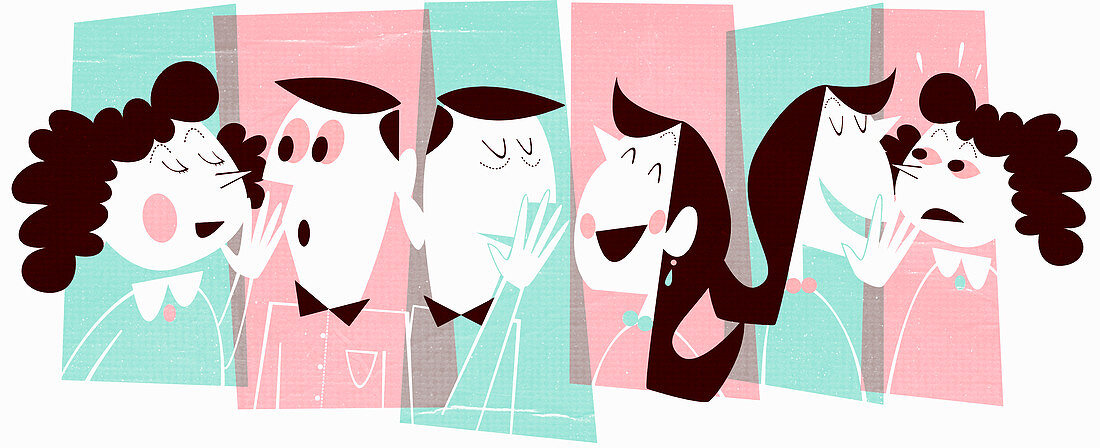 People whispering in a row, illustration
