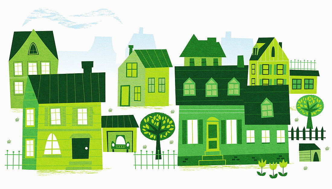 Green buildings in neighbourhood, illustration