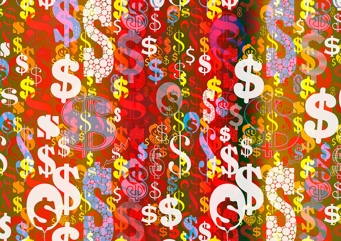 Abstract pattern of lots of dollar signs, illustration