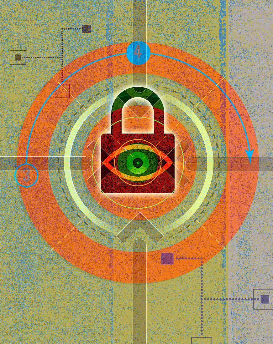 Eye looking through padlock, illustration