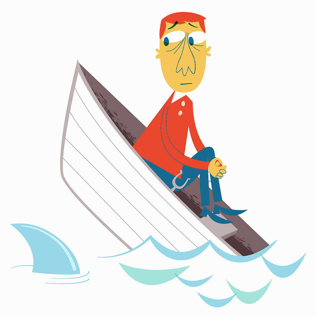 Anxious man in sinking boat, illustration