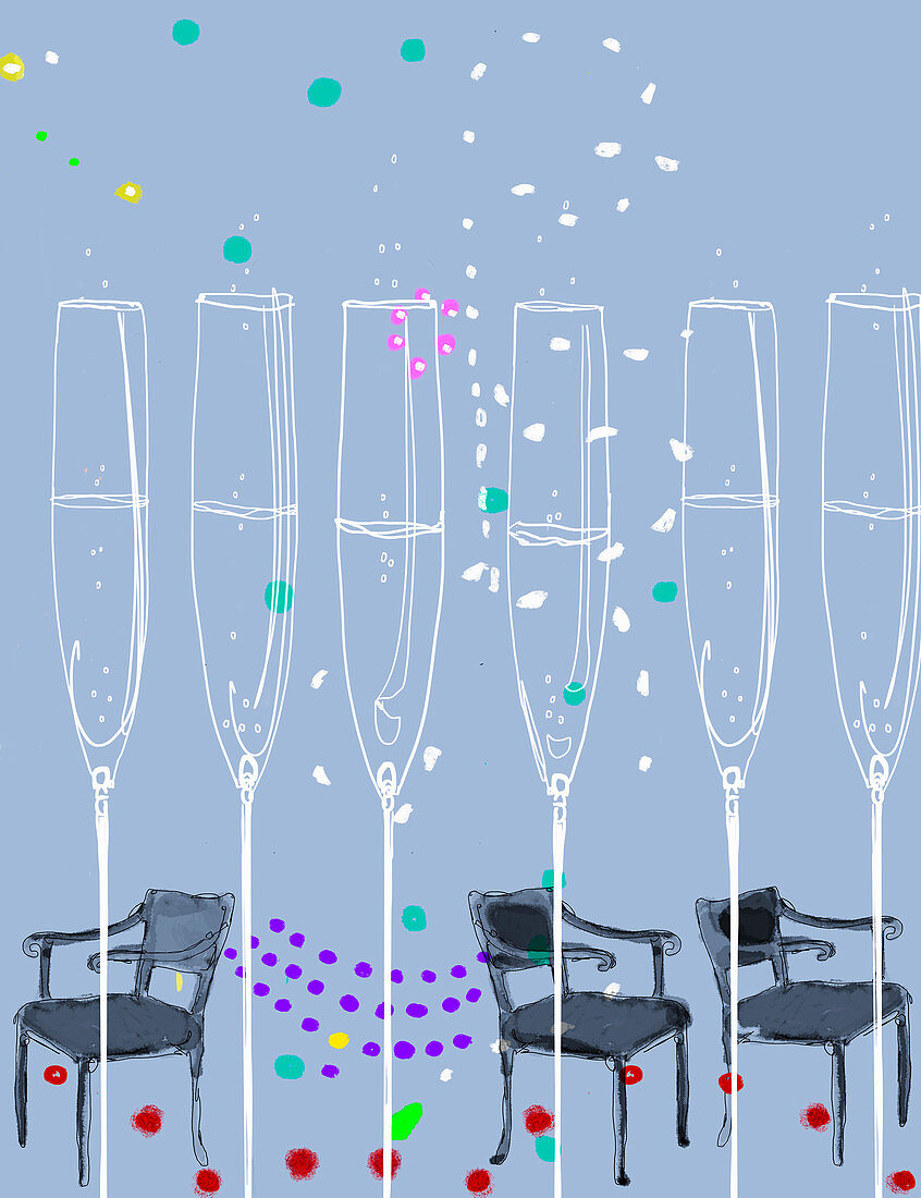 Row of champagne flutes, illustration