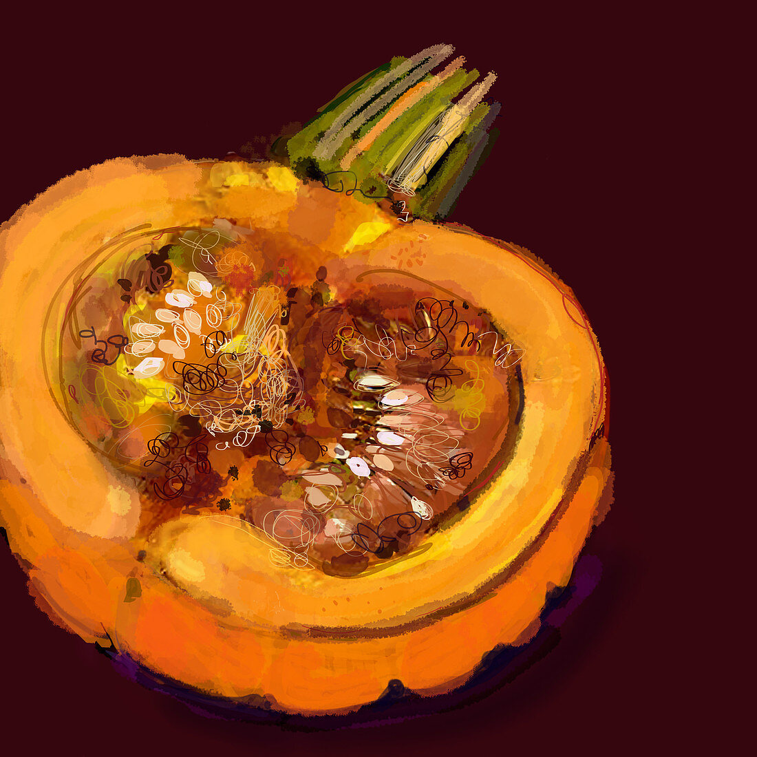 Close up of half pumpkin, illustration