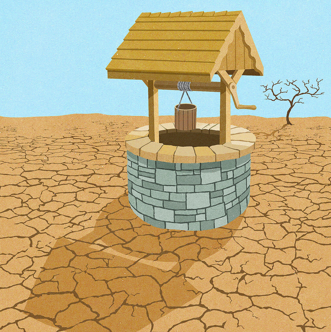 Water well in desert, illustration