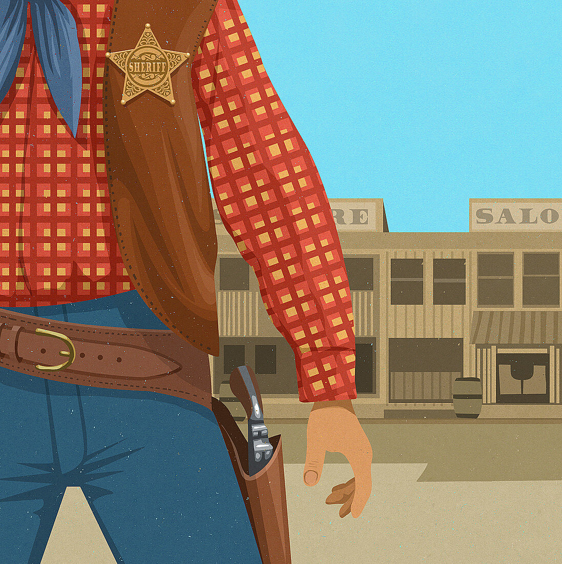 Wild West sheriff ready to draw gun, illustration