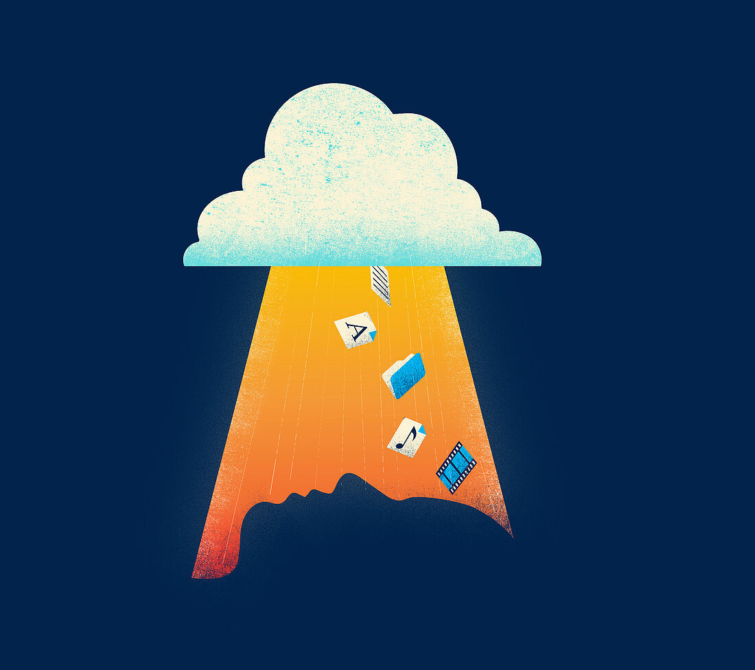 Cloud computing icons falling, illustration