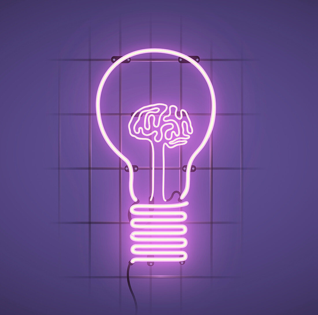 Human brain filament inside of bulb, illustration