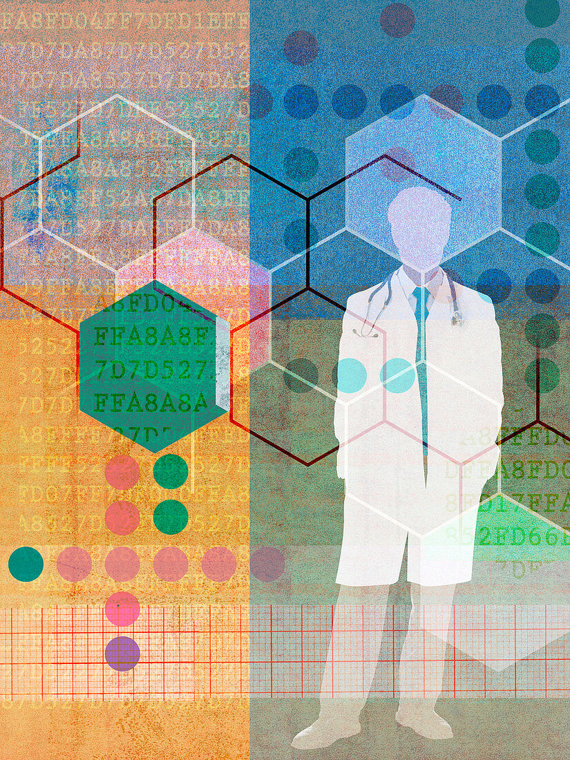 Doctor and patterns and code numbers, illustration