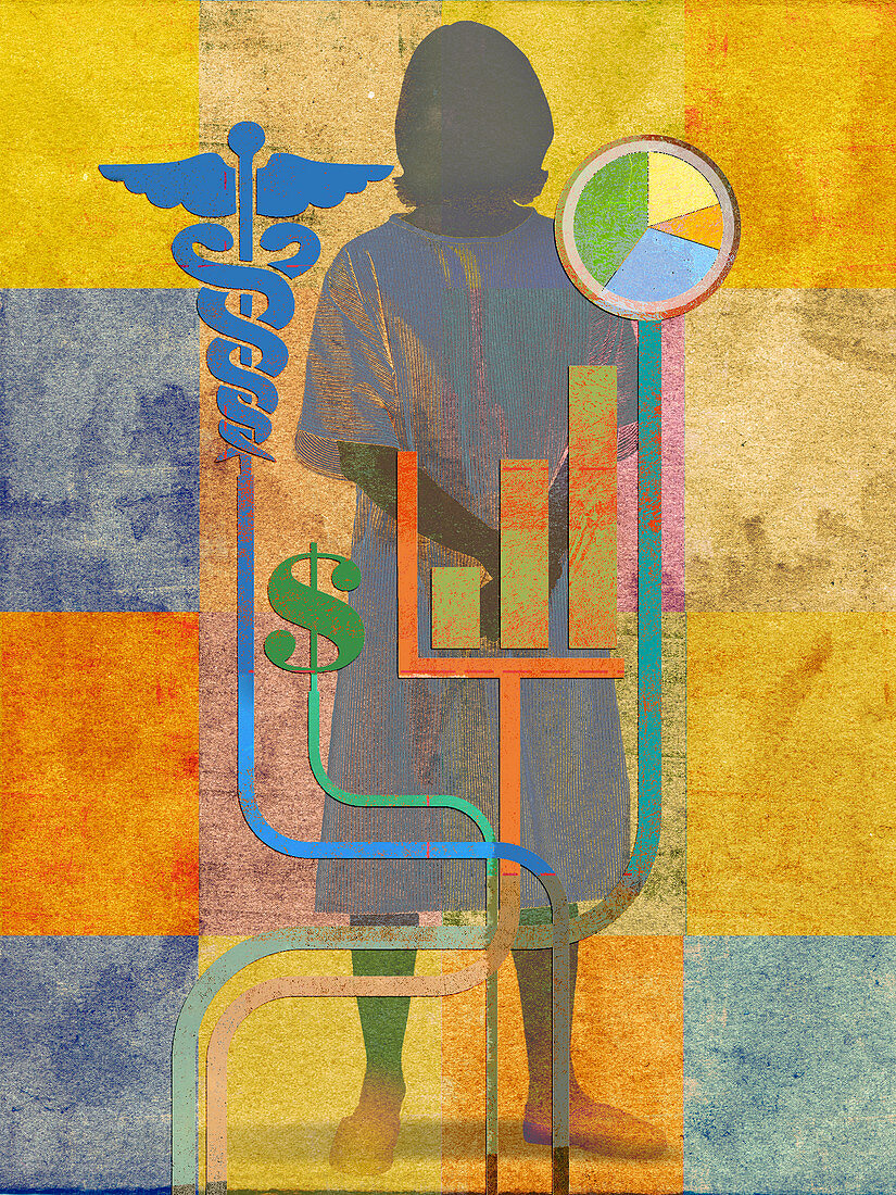 Hospital patient and cost of medical insurance, illustration