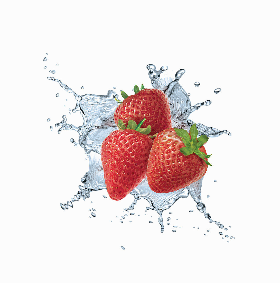 Water splashing around strawberries, illustration