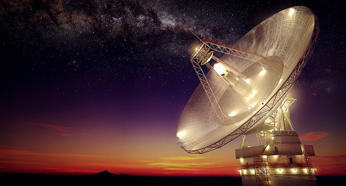 Radio telescope at night, illustration