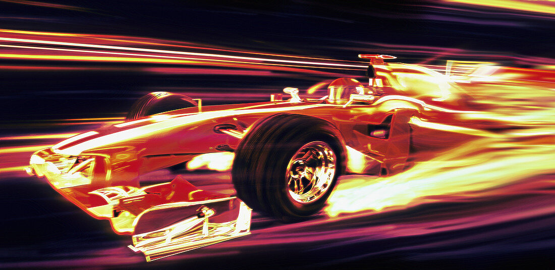 Formula one racing car moving at speed, illustration