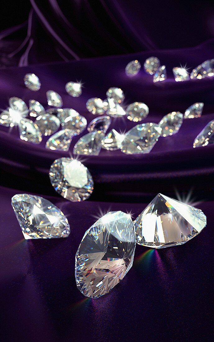 Diamonds on purple silk cloth, illustration