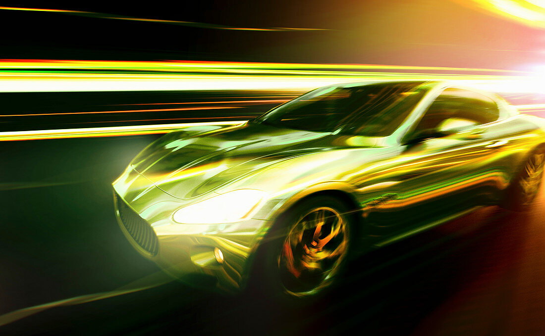 Luxury sports car moving at speed, illustration
