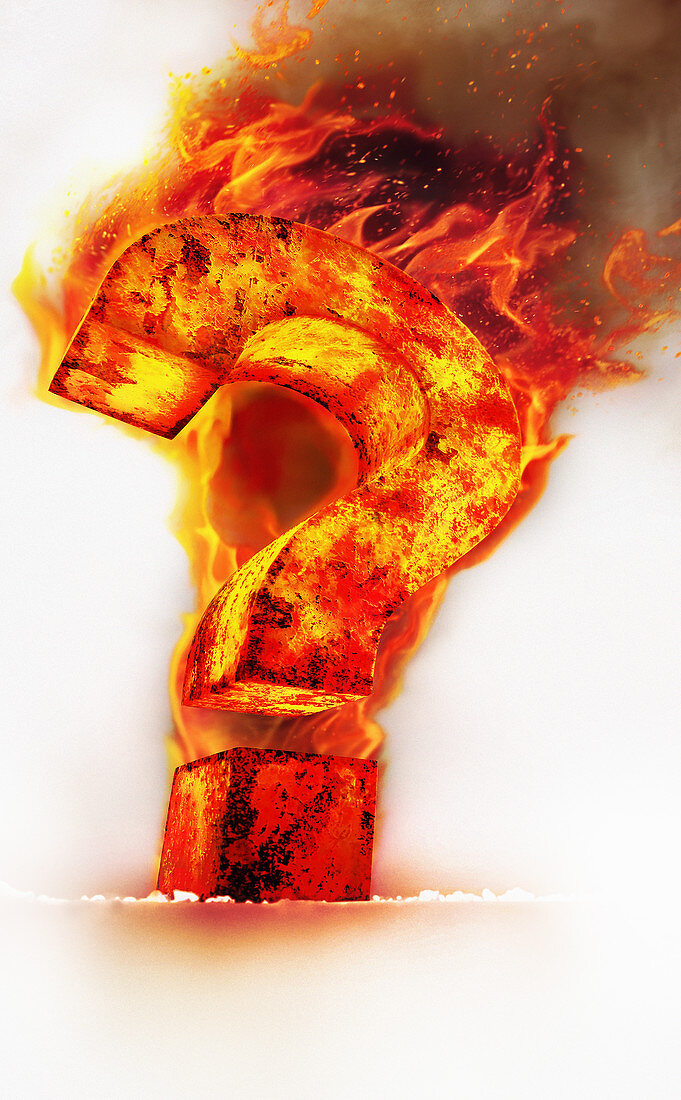 Red hot burning metal question mark, illustration