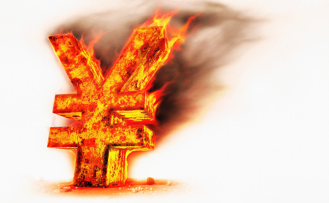 Red hot burning metal yen sign, illustration