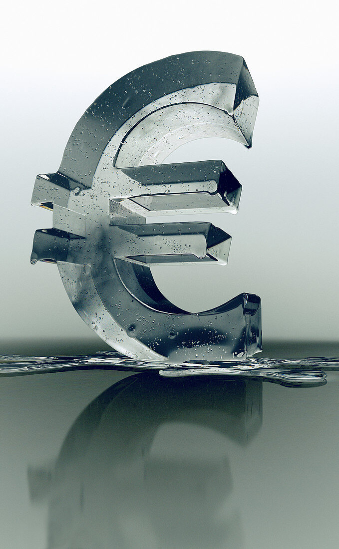 Melting frozen euro sign, illustration