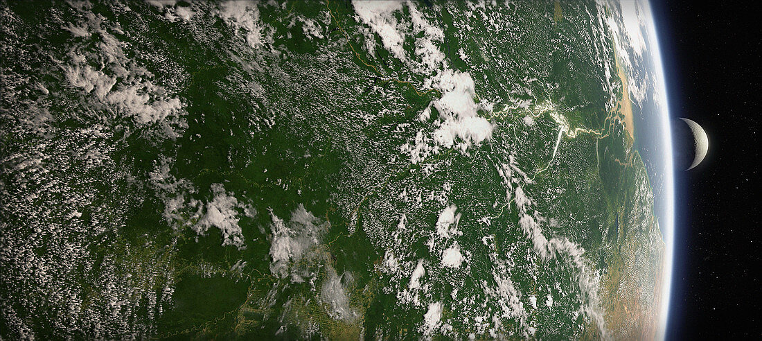 Amazon Basin from space, illustration