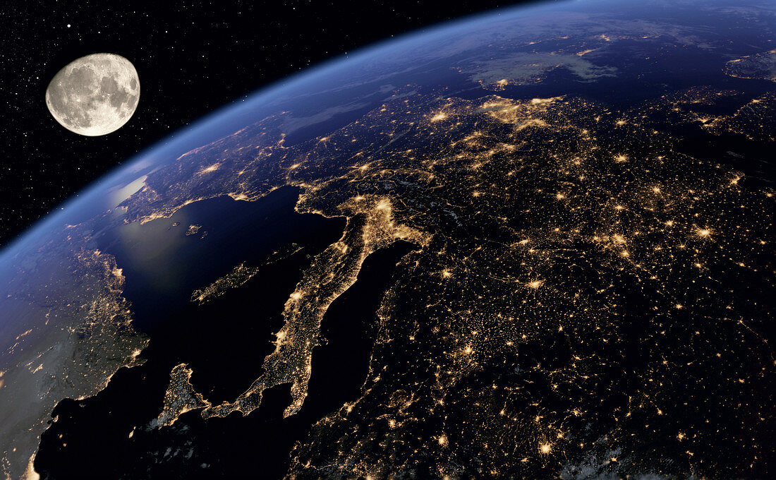Europe at night from space, illustration