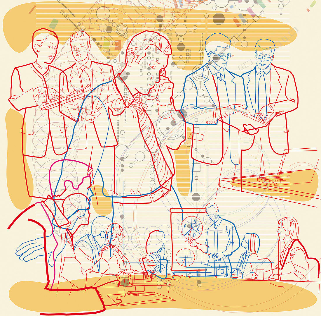 Image of businesspeople and communication, illustration