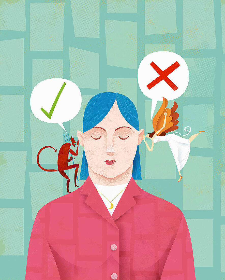 Woman making decision, illustration