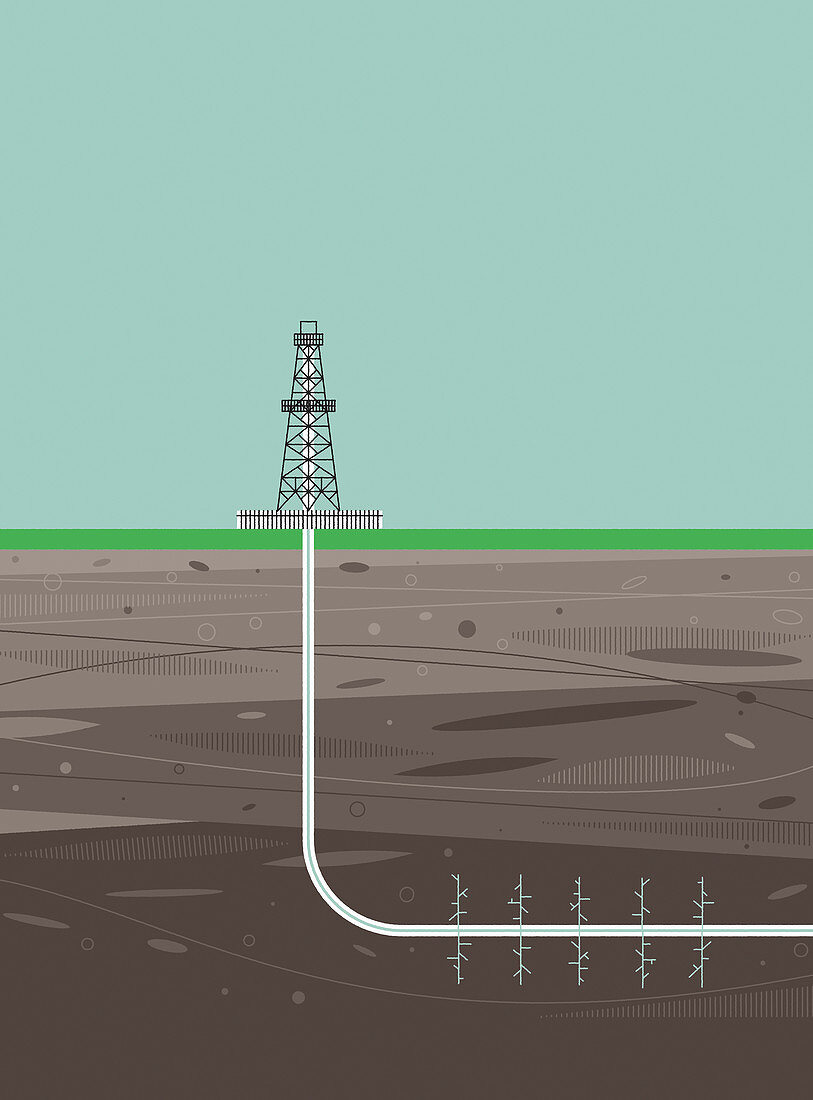 Fracking drilling rig, illustration