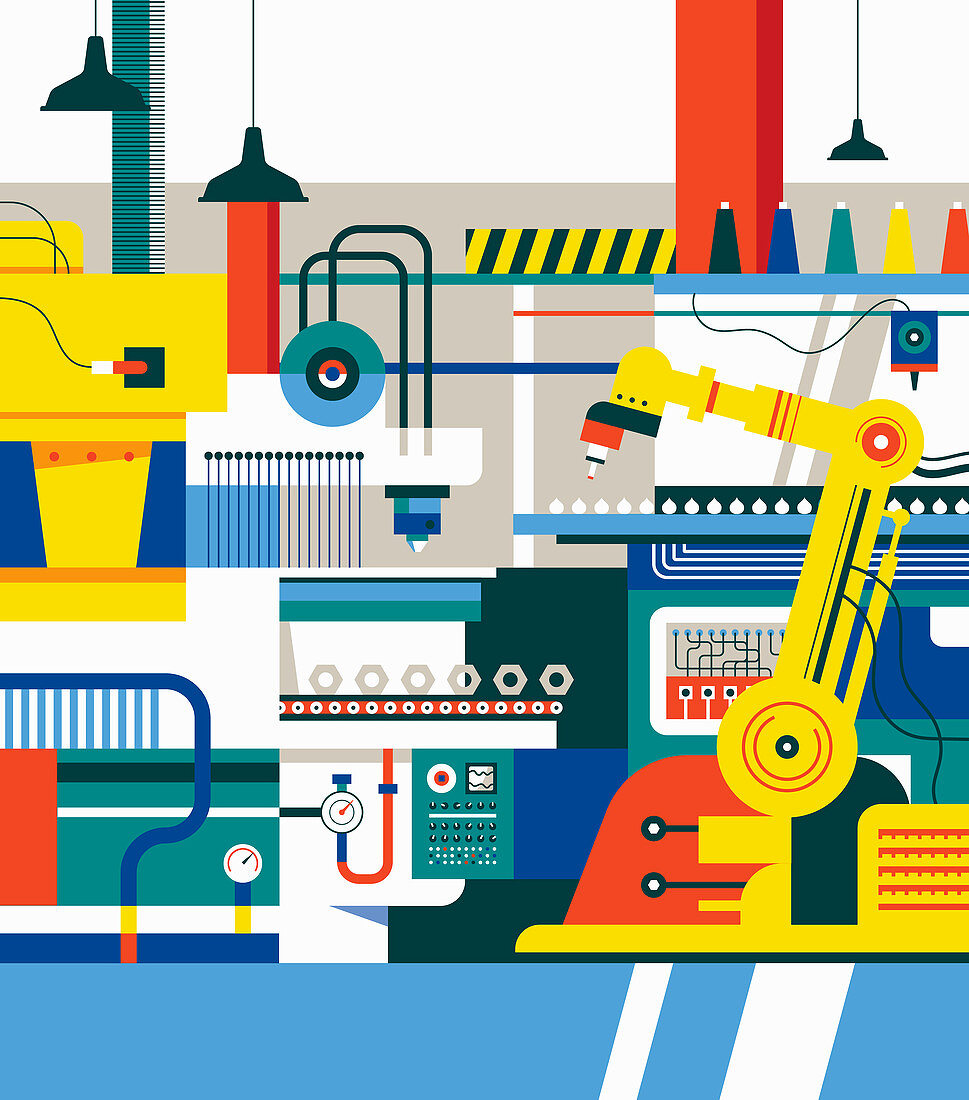 Manufacturing production line, illustration