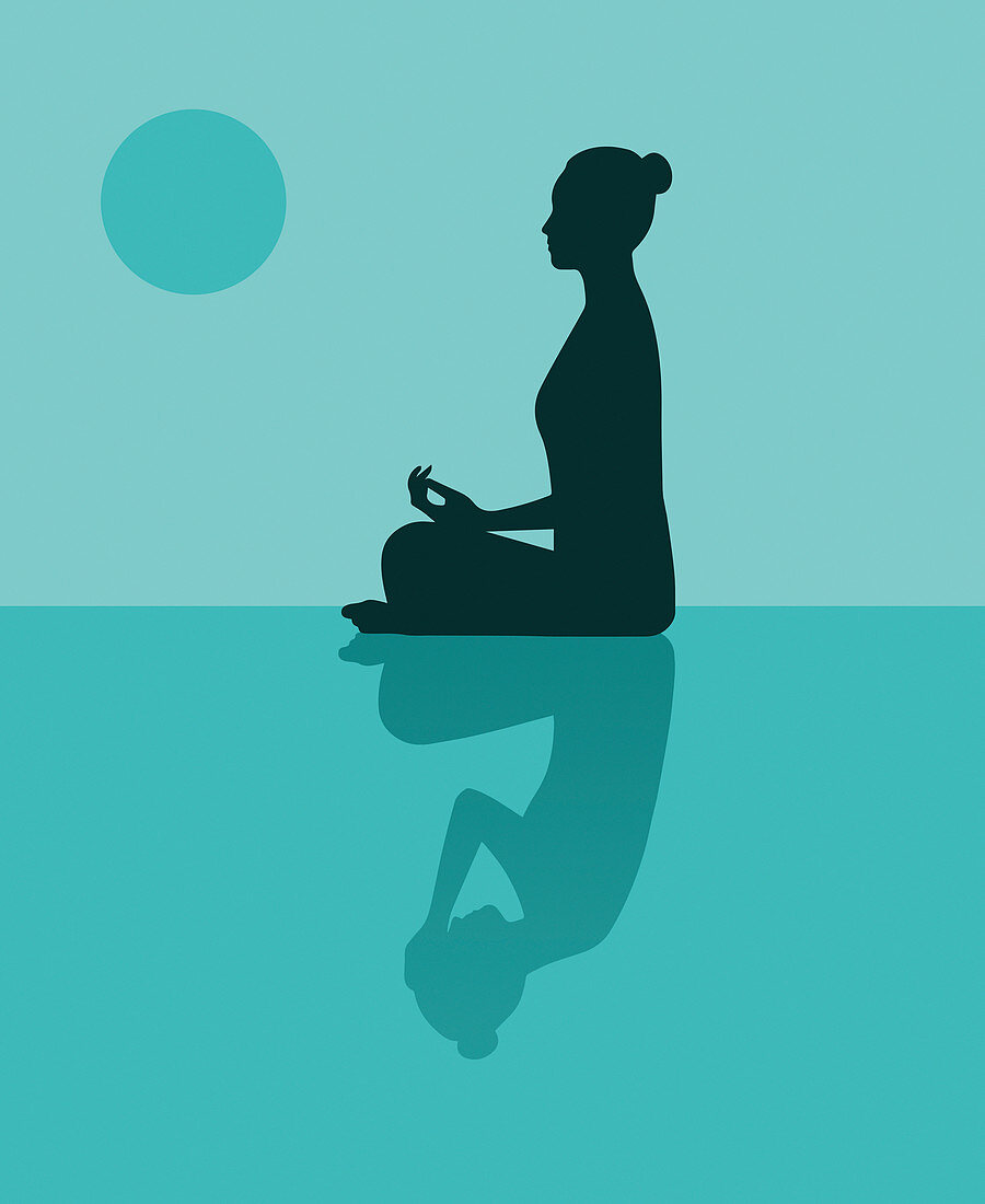 Woman practising yoga to combat depression, illustration