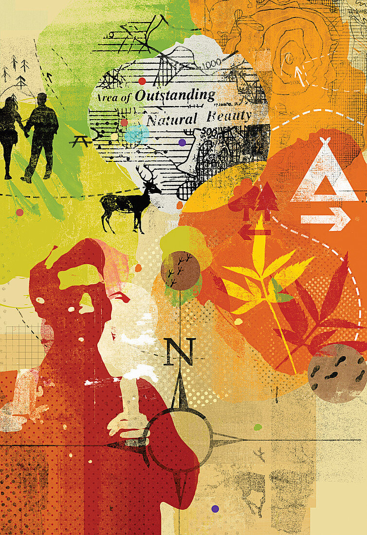 Collage of people enjoying outdoor pursuits, illustration