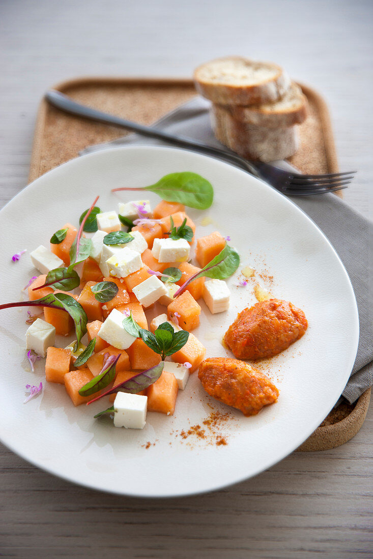 Insalata di quartirolo e melone (Frischkäse-Melonensalat, Italien)