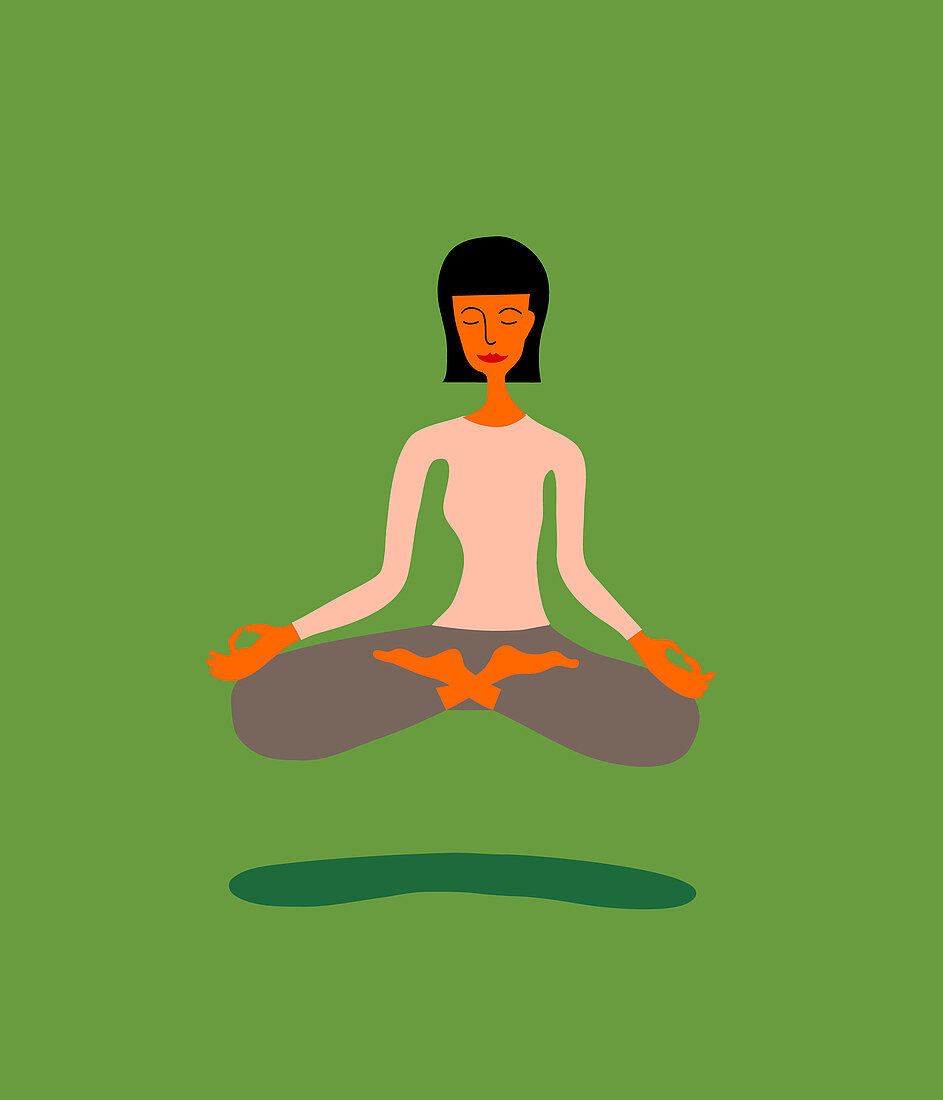 Woman levitating sitting in lotus position, illustration