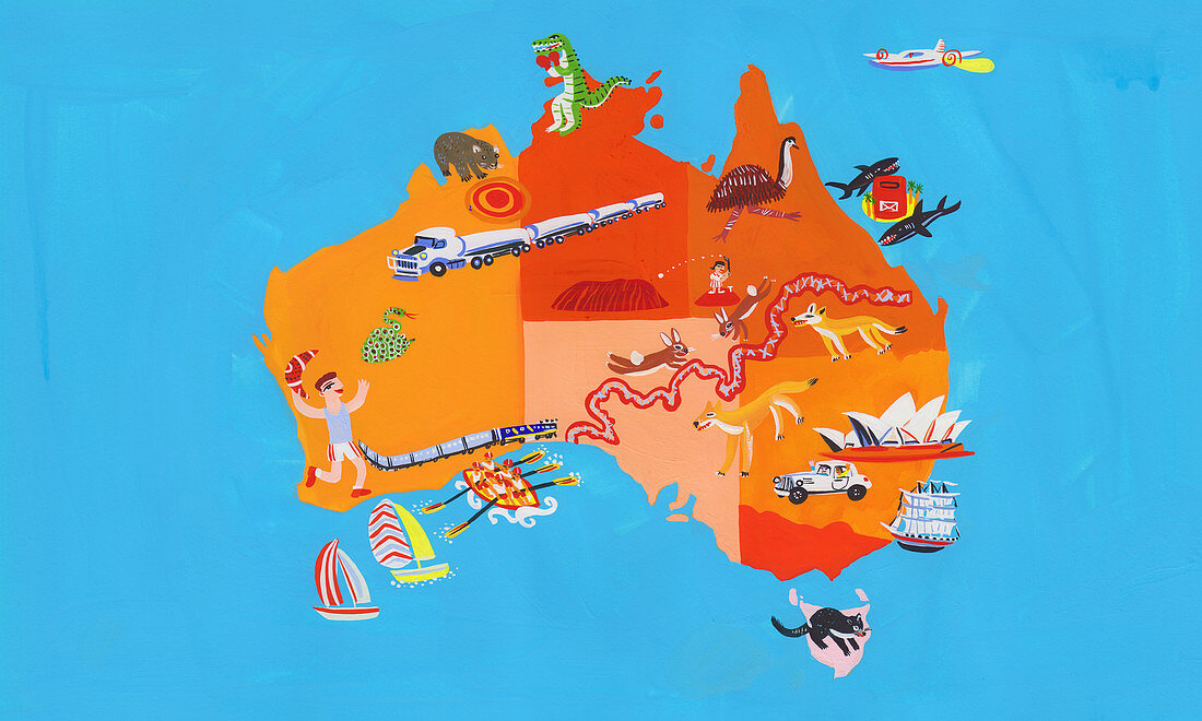 Tourism map of Australia and Tasmania, illustration