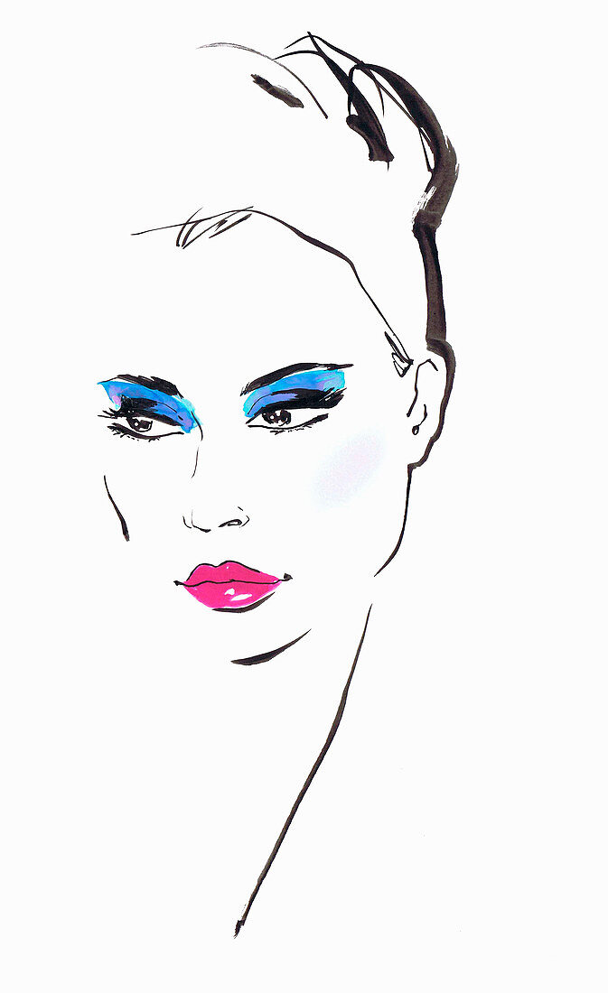 Woman with blue eyeshadow, illustration